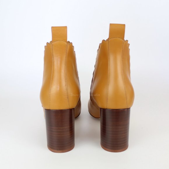 NEW CHLOÉ Scalloped Leather Ankle Boots - Block Heel Booties for Work or Brunch - Picture 8 of 14